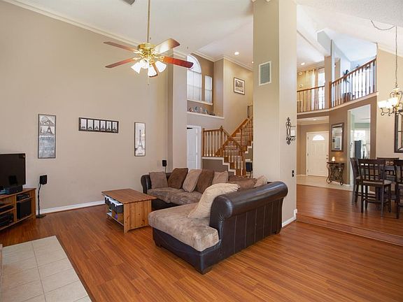 Just beyond the dining area is the family room.