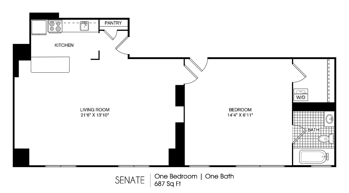 Floor plan Senate 1 Bedroom 1 Bath
