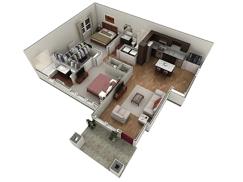 Floor plan 2 BR Designer Courtyard Garage