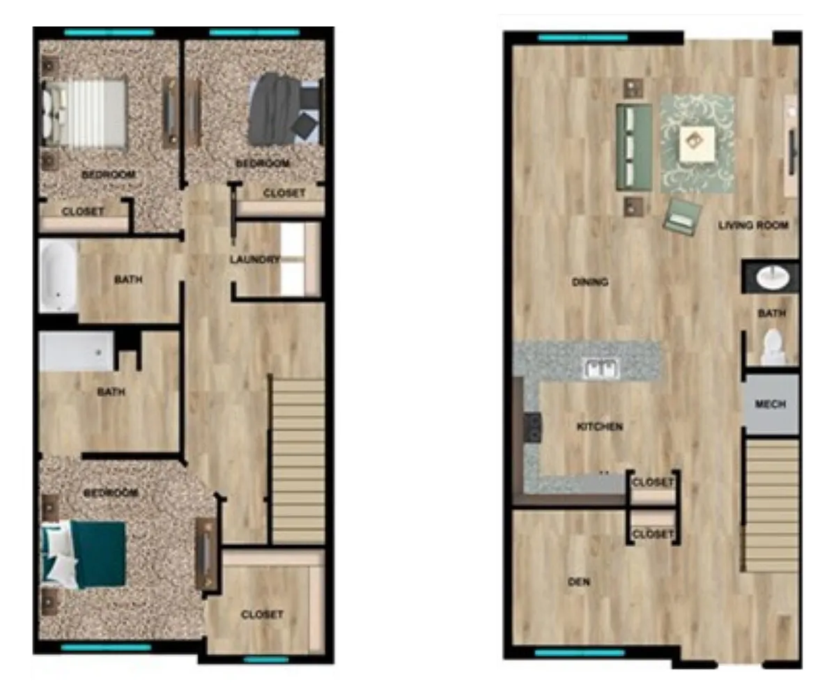 Floor plan Three Bedroom Townhome