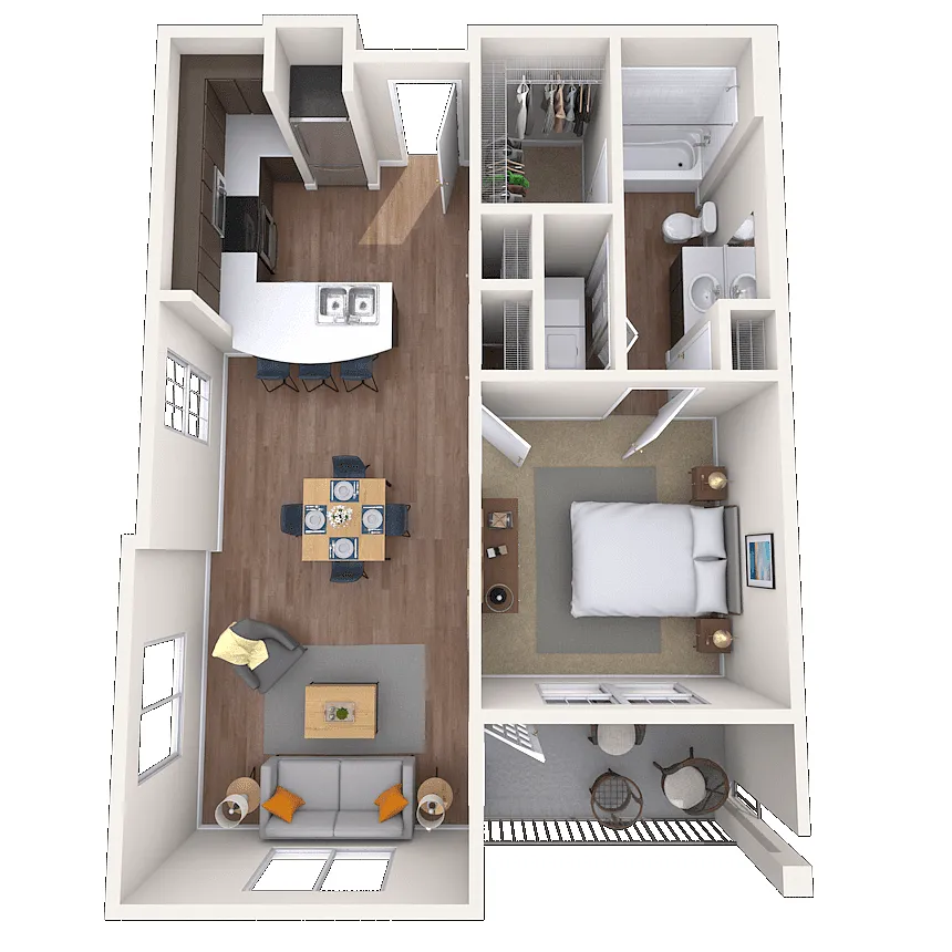 Floor plan Traditional 1x1 662-921 SF