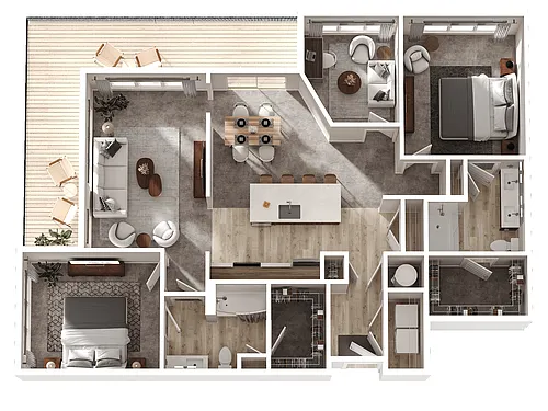 Floor plan 2 Bed 2 Bath + Den (D1)