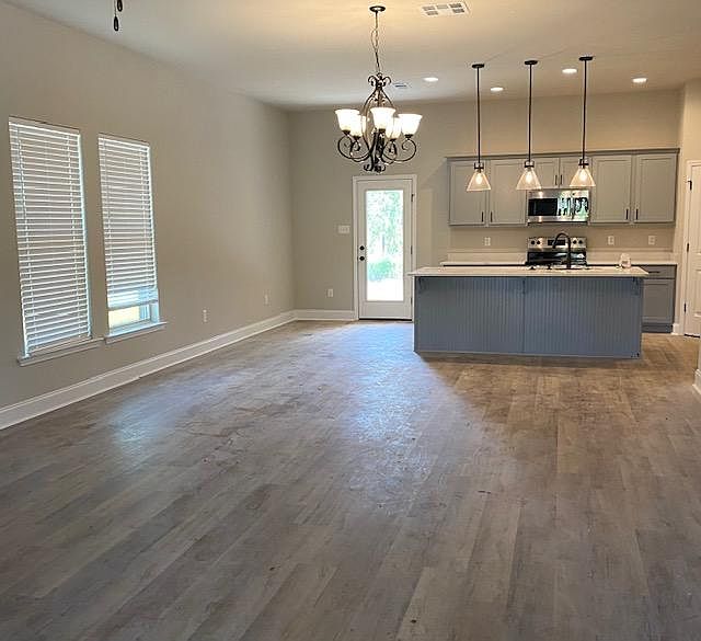 Open den/kitchen area