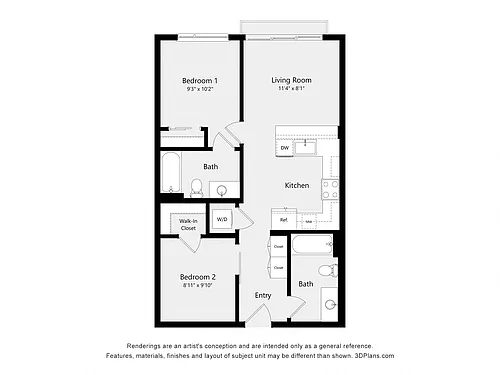 Floor plan Urban Two Bedroom D02A