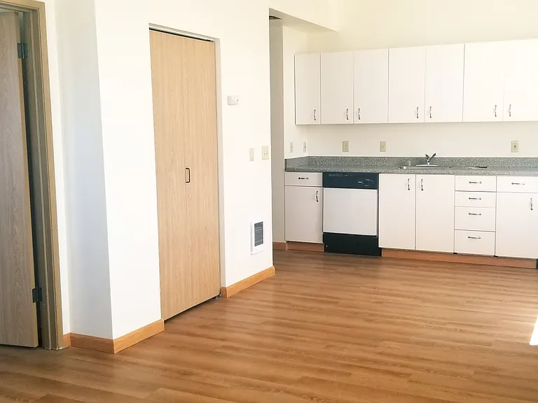 Most of our kitchens open up to the living area, many have shelf pantry closets.