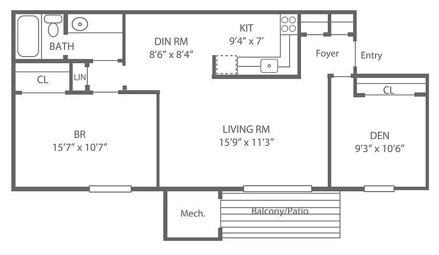 Floor plan 1 Bed | 1 Bath | Den