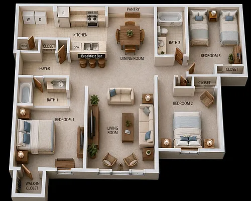 Floor plan Three Bedroom- Affordable