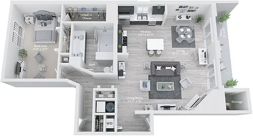 Floor plan A2 - 1 Bed, 1.5 Bath