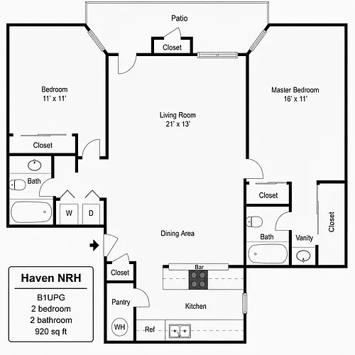 Floor plan B1UPG - Premium Renovated Two-Bedroom