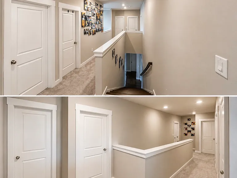 Upstairs include a Laundry room, two utility closets, Flex/Media room, Owners retreat, + 3 additional spacious bedrooms and additional full size bathroom