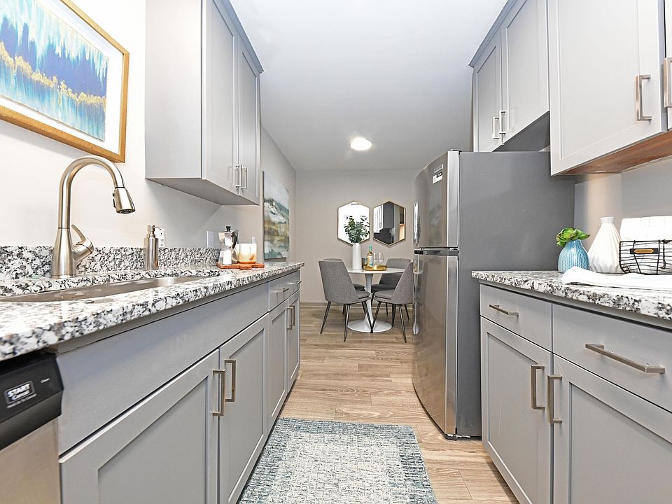 Kitchen with granite counters and modern cabinetry