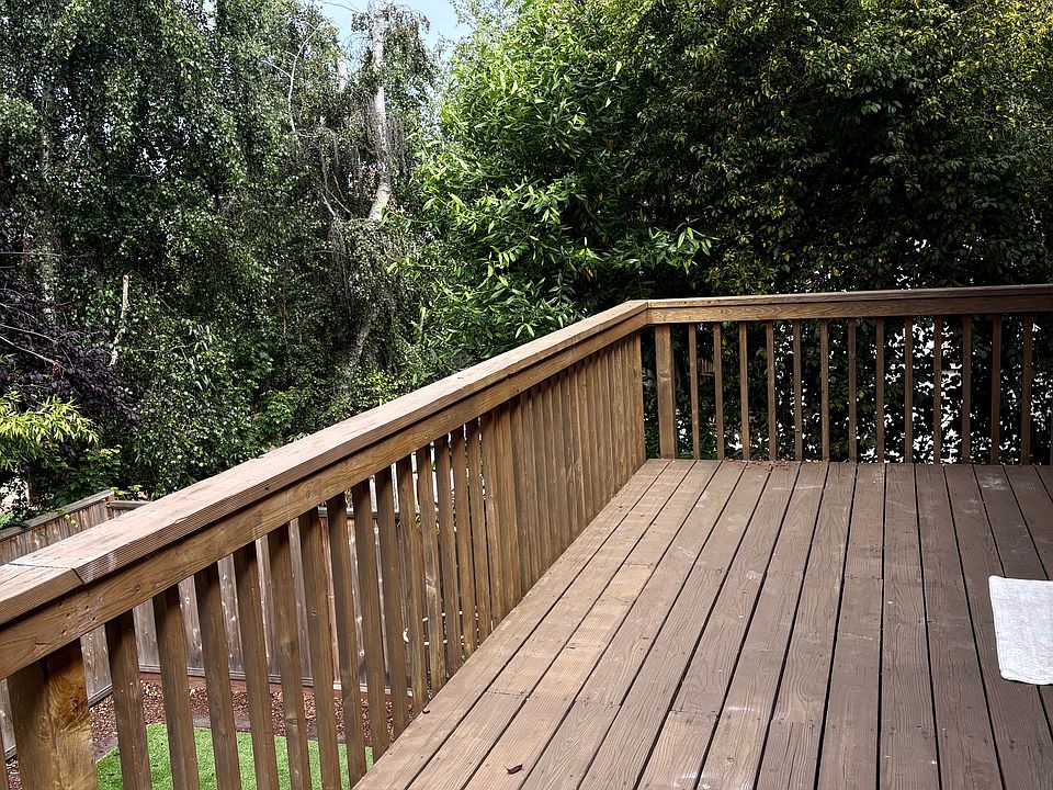 Deck overlooking backyard