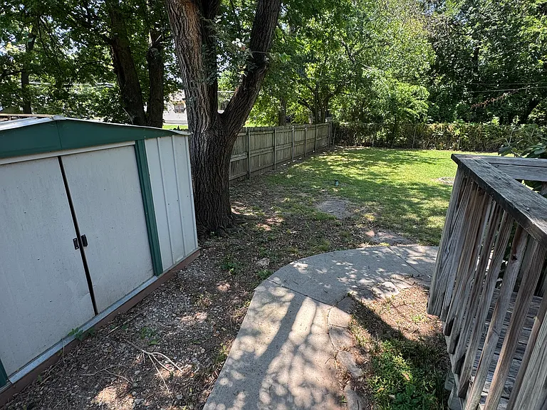Backyard sidewalk & shed