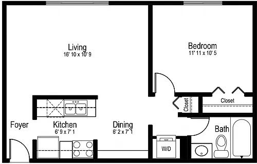 Floor plan One Bedroom One Bath Small