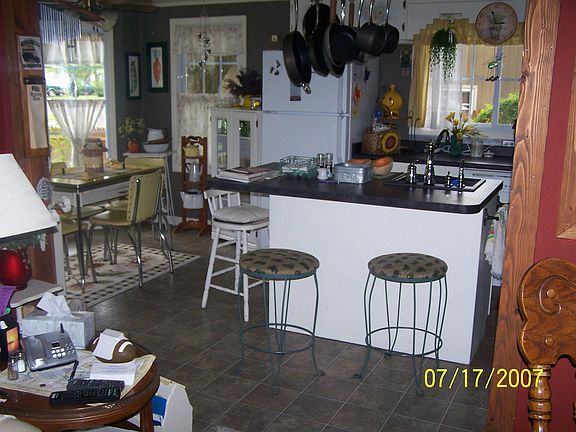 kitchen island and dining area.