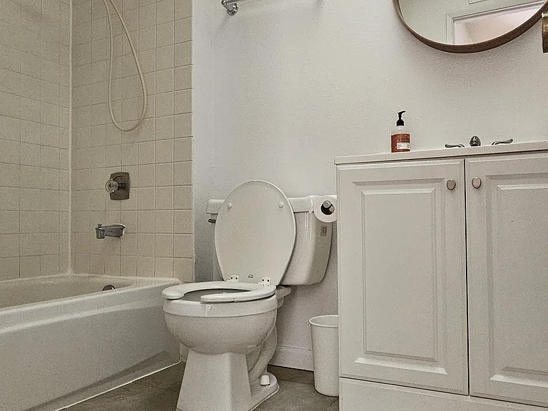 guest bathroom with a skylight