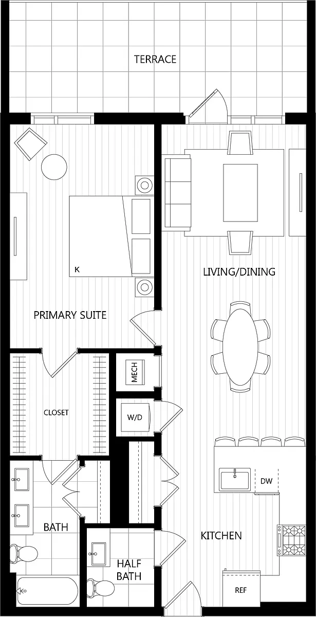 Floor plan 1 Bed/1.5 Bath-D2