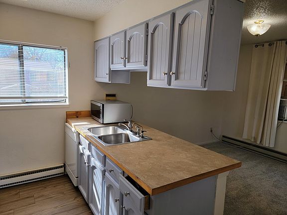 double sinks, dishwasher and microwave.