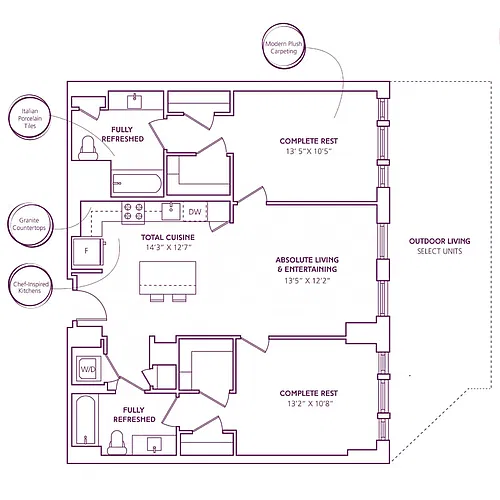Floor plan 2 Bed - 2 Bath | B06