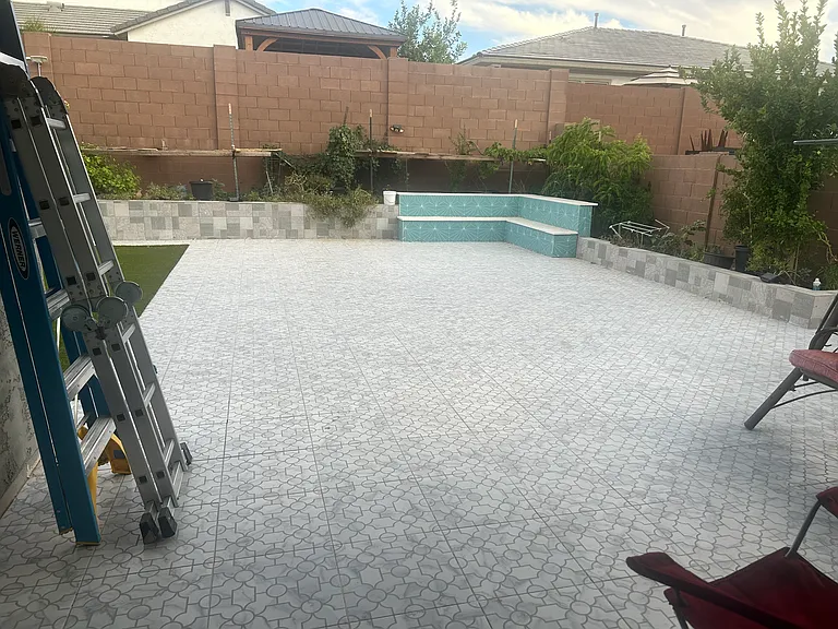 Backyard - Tiles (Concrete Cement Underneath) and Sit Out Bench