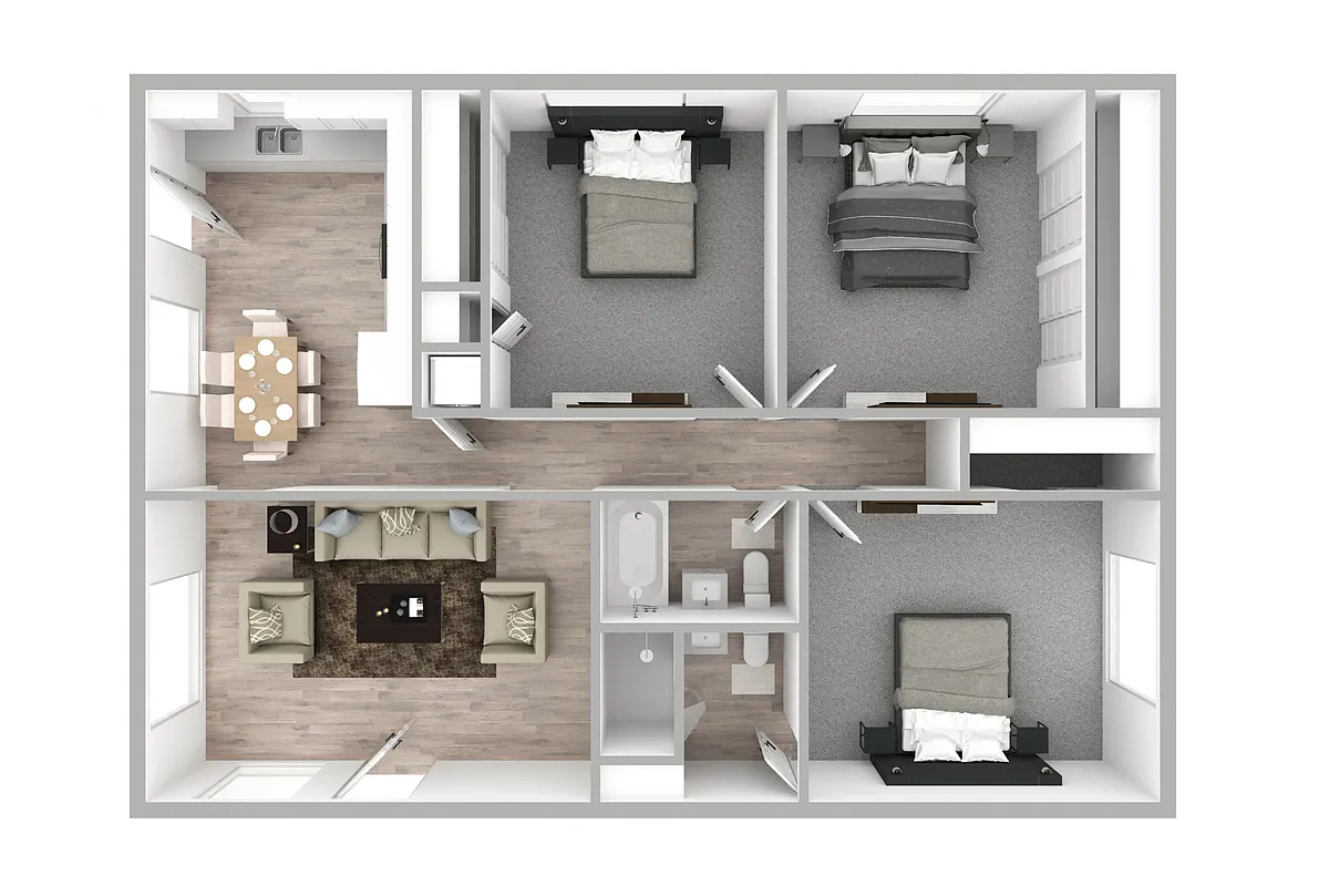 Floor plan Three Bedrooms, Two Bathrooms