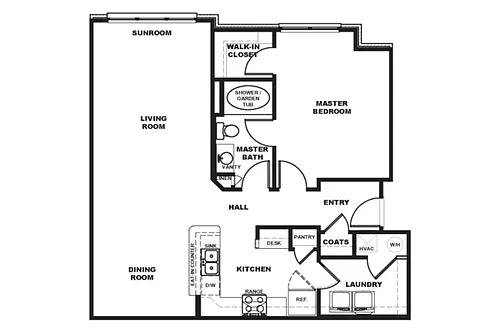 Floor plan 1 Bedroom 1 Bath Sunroom