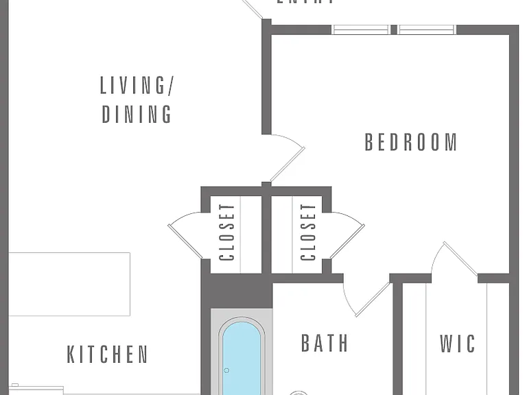 One Bedroom, One Bathroom 
700 SF One Bedroom, One Bathroom 
700 SF