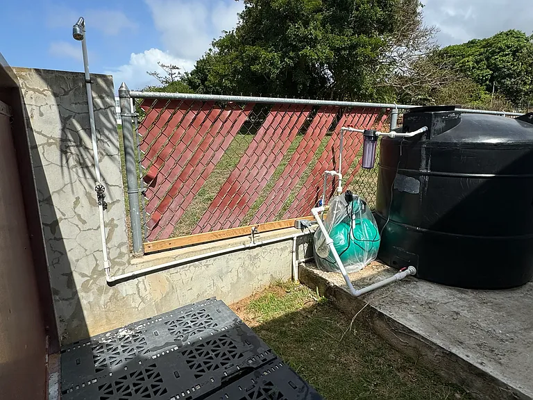 Brand new water reservoir with automatic pump and pressurizer. Outside shower and hose area.