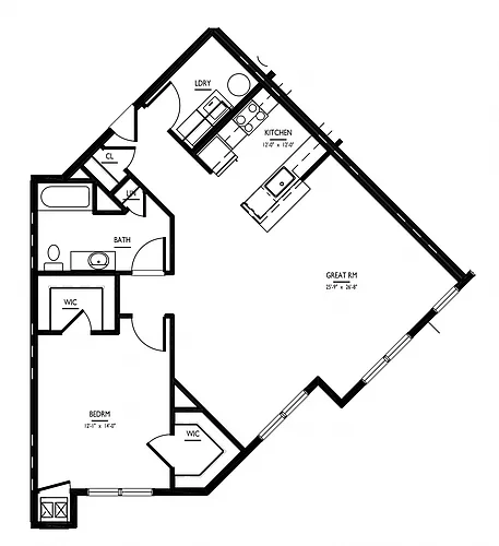 Floor plan 1 Bed/1 Bath-2B-G Phase II