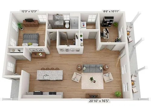 Floor plan One Bedroom w/ Den
