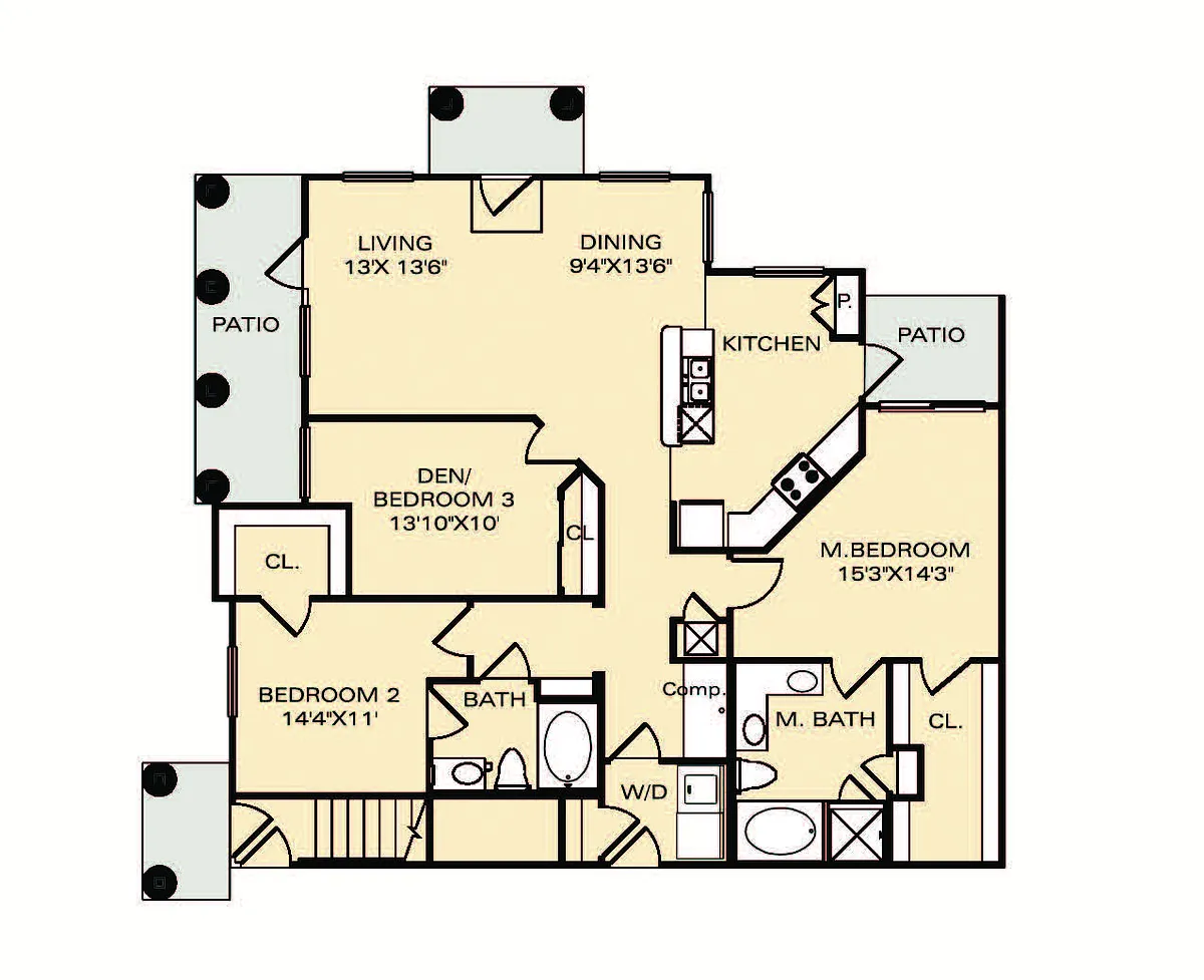 Floor plan Three Bedroom St. Lucia