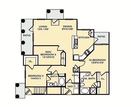Floor plan Three Bedroom St. Lucia