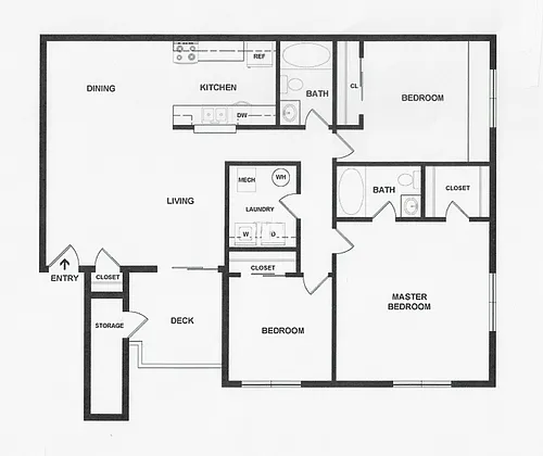 Floor plan Three Bedroom/2 Bath