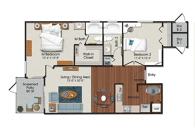 Floor plan Two Bed Two Bath - B1