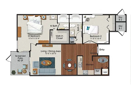 Floor plan Two Bed Two Bath - B1