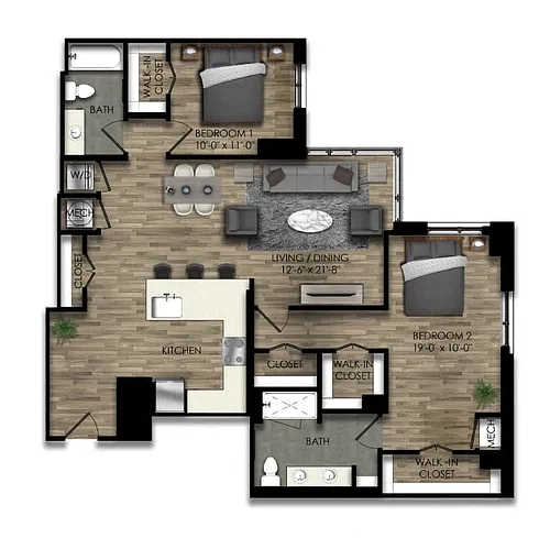 Floor plan 2 Bed/2 Bath-32W