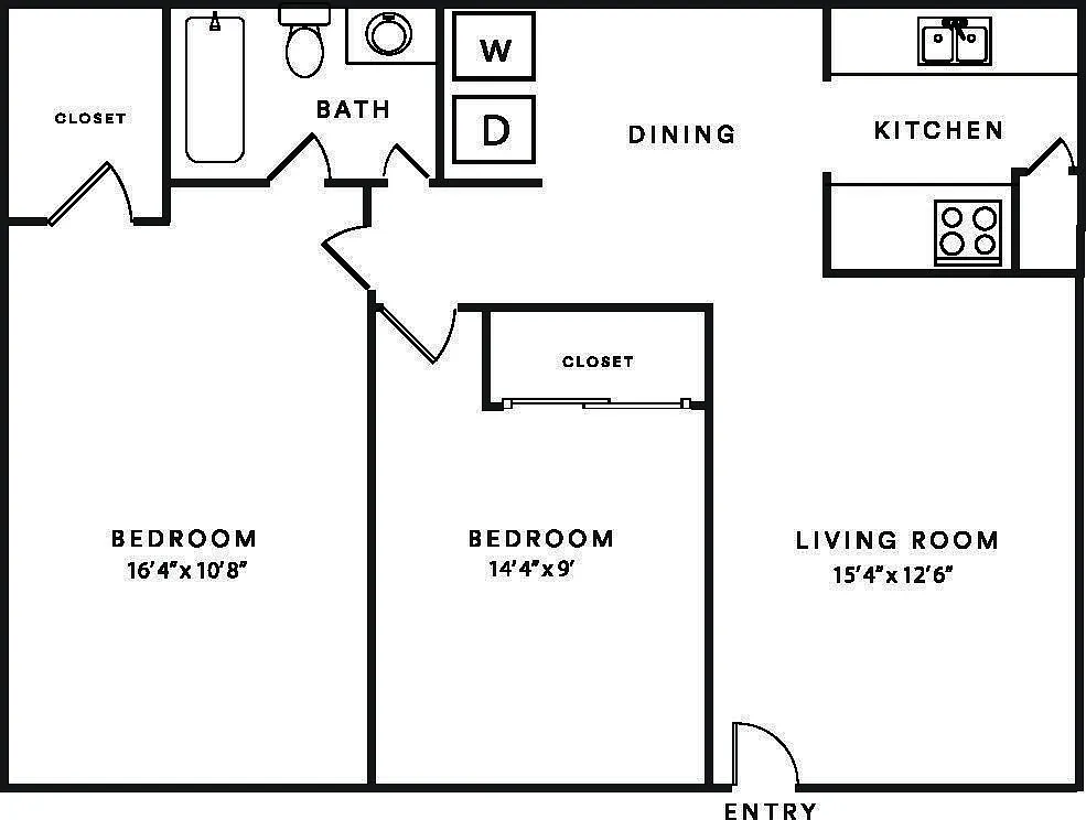 Floor plan 2 Bedroom 1 Bath