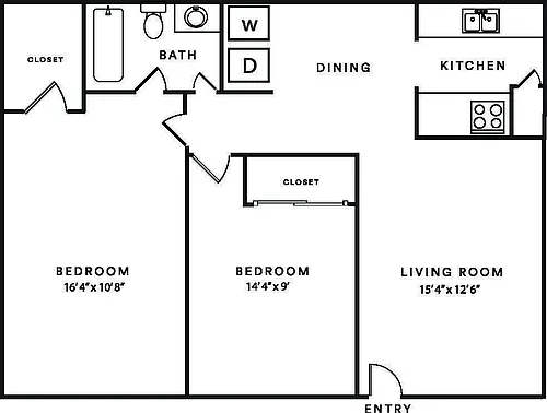 Floor plan 2 Bedroom 1 Bath
