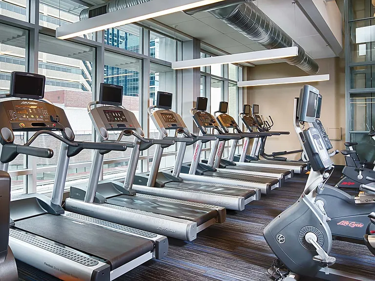Get your heart rate up in our cardio room with gorgeous views of the city