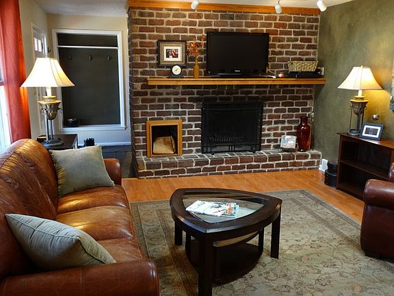 Living room : Large open living room with wood burning fireplace