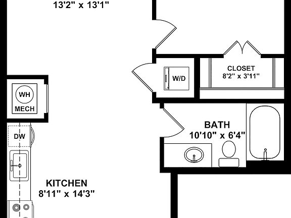 1x1 704 sq ft floorplan