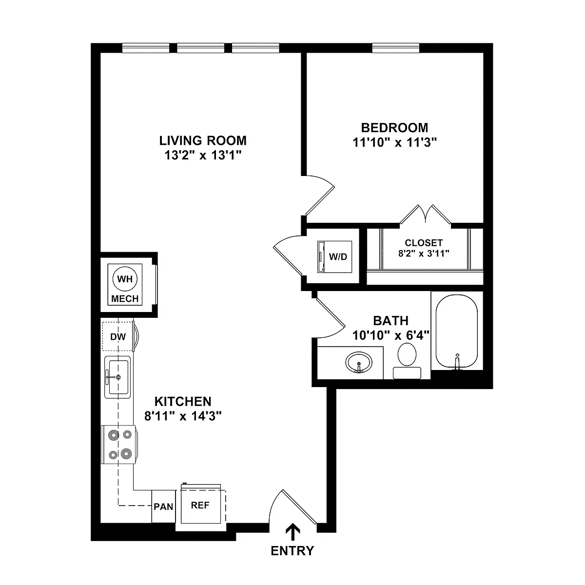 1x1 704 sq ft floorplan - Flats At Stone Hogan