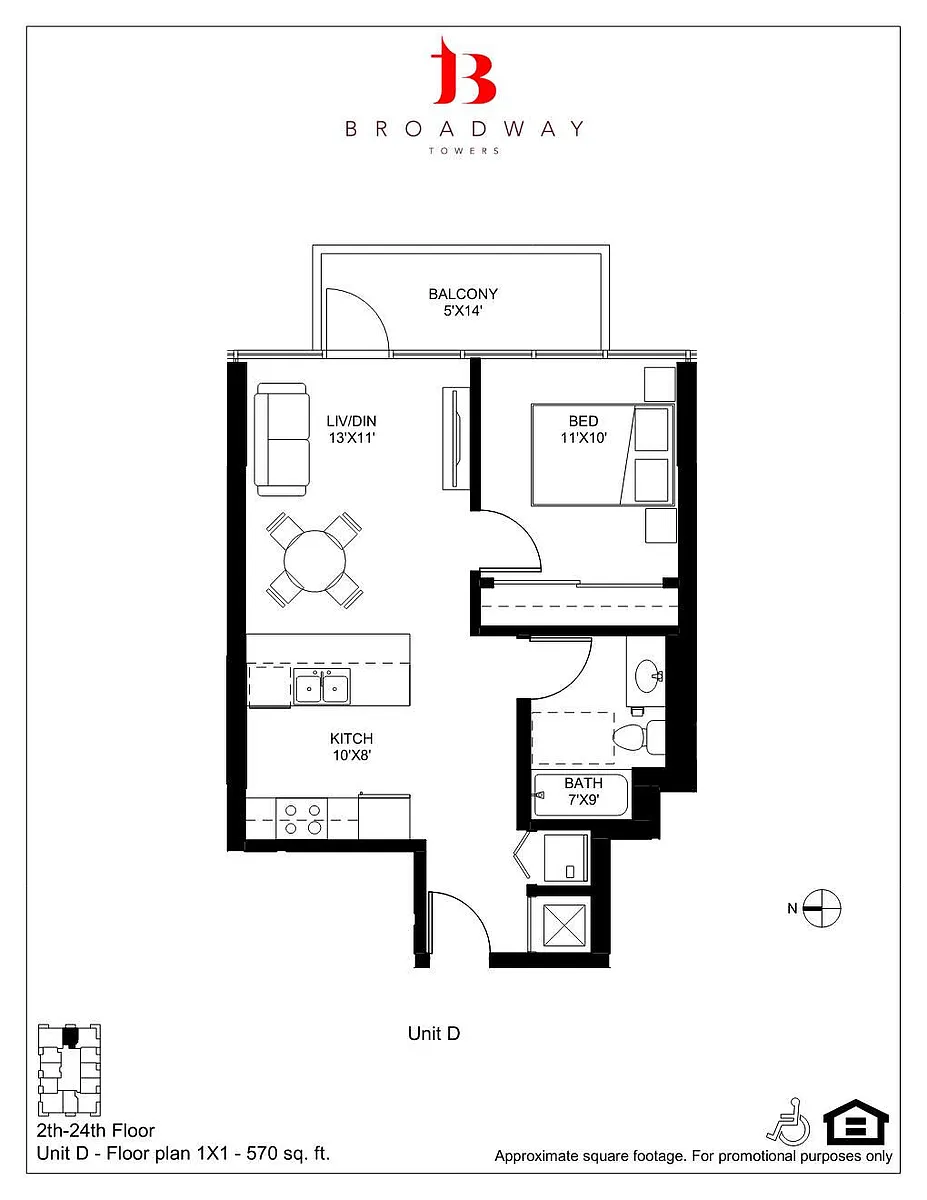 Floor plan Broadway D 1x1