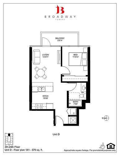 Floor plan Broadway D 1x1