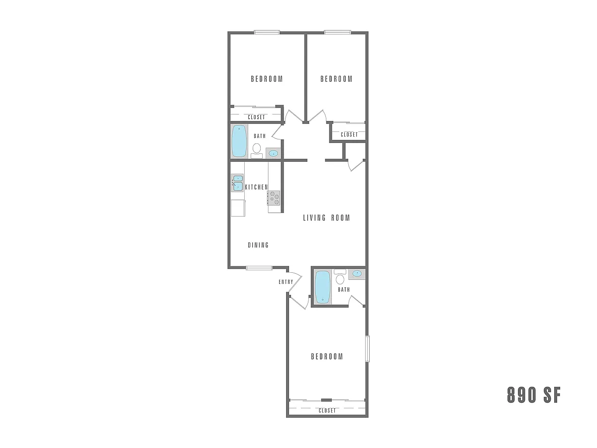 Floor plan 3 Bedroom 2 Bath