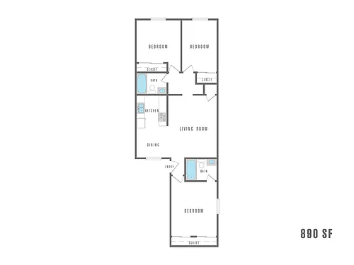 Floor plan 3 Bedroom 2 Bath