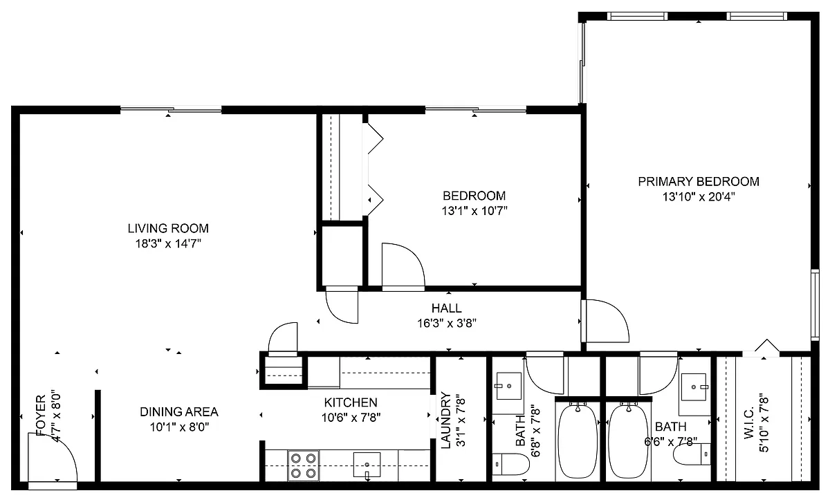 Floor plan Two Bedroom Two Bath