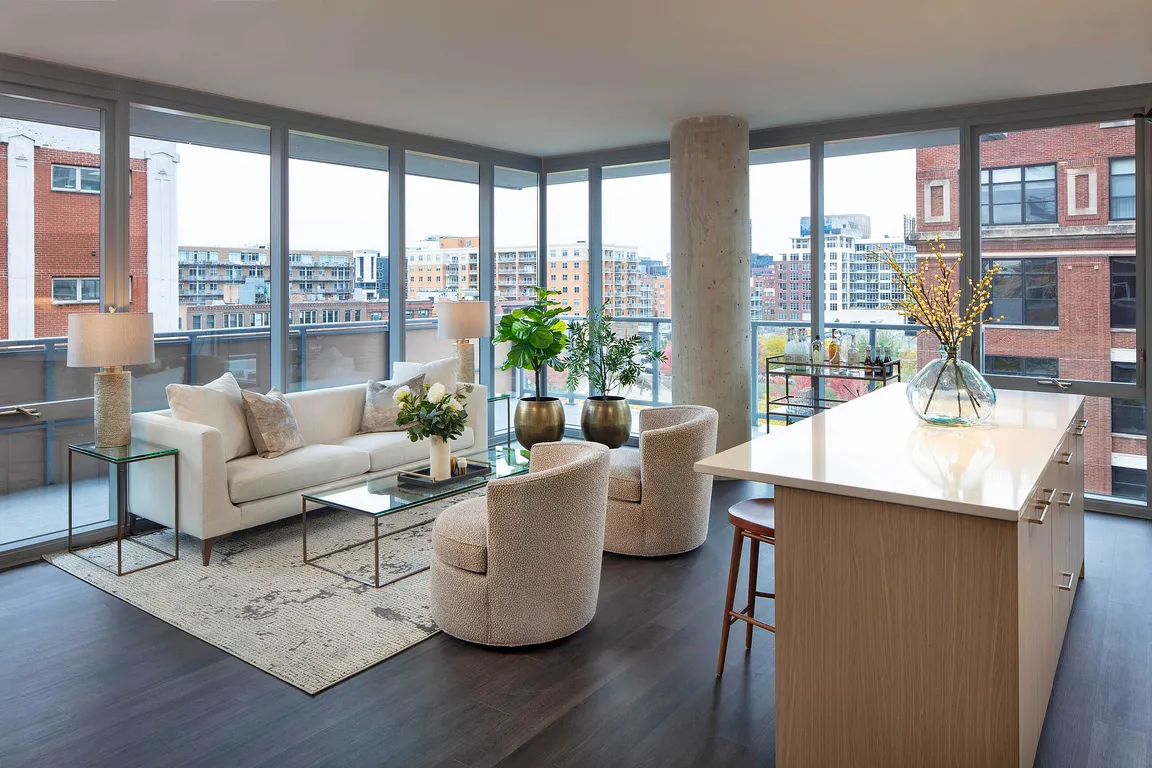 Living area with wood-look flooring