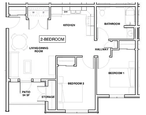 Floor plan 2 Bedroom 1 Bathroom