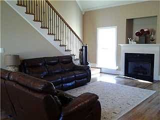 Living room and fireplace. 
